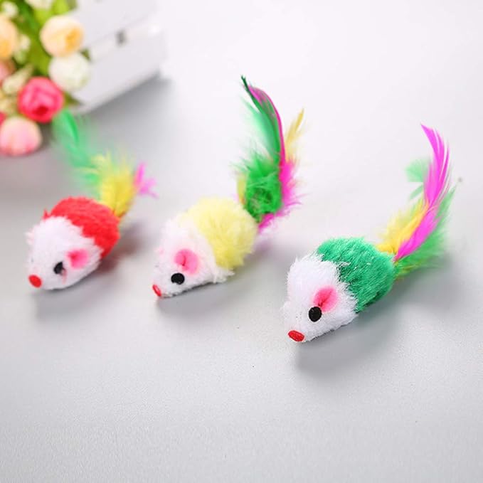 Smoro 100Pcs Cat Mouse Toys Feather Mouse Interactive Mini Funny Animal Playing Toys for Cats Kitten