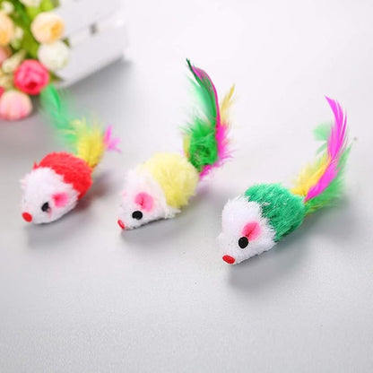 Smoro 100Pcs Cat Mouse Toys Feather Mouse Interactive Mini Funny Animal Playing Toys for Cats Kitten