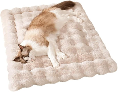 Cat Bed Mat, Soft Plush Faux Fur Kneading Pet Bed, Machine Washable Cat Sleeping Pad for Indoor Cats & Kittens, Non-Slip Fluffy Cat Rug for Couch Sofa Floor, 23x15 Inch White