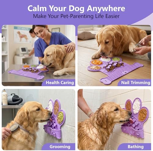 Dog Lick Mat with Suction Cups, Slow Feeder & Enrichment Mat for Dogs & Cats, Silicone Feeding Mat for Wet & Dry Food, Anxiety Relief, Mess-Free Foldable Pocket Design, Purple - Image 5