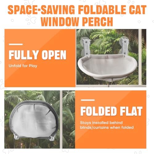Homegroove Cat Window Perch, 18 x 12 Inch Foldable Cat Hammock for Window with Sturdy Metal Frame, Breathable Cordless Window Bed for Resting Seat for Indoor Cats (Grey, 18 x 12 Inch) - Image 6
