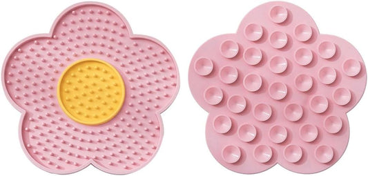 QWINEE Lick Mat for Dogs Cats Flower Shaped Pet Slow Feeder Dog Cat Puppy Bowl Lick Pad for Dog Fun Alternative to Slow Down Eat for Small Medium Large Dogs Pink One-Size