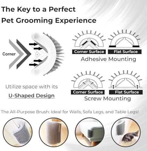 SunGrow Self-Grooming Brush for Ferrets & Cats, Light Gray Self Massager, Mountable to Corners and Flat Surfaces, Includes Brush, Catnip, Screws and Adhesive Tape (2 Pieces) - Image 5
