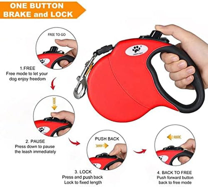 16ft Retractable Dog Leash for Large Breed Dogs up to 110 lbs with a Detachable Chew Proof Extender Wire Ropes (Red L) - Image 4
