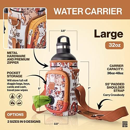 Made Easy Kit Water Bottle Carrier with Pocket for Dog Poop Waste Bags and Adjustable Padded Shoulder Strap (Large (32oz) with Bowl, Teal Floral) - Image 3