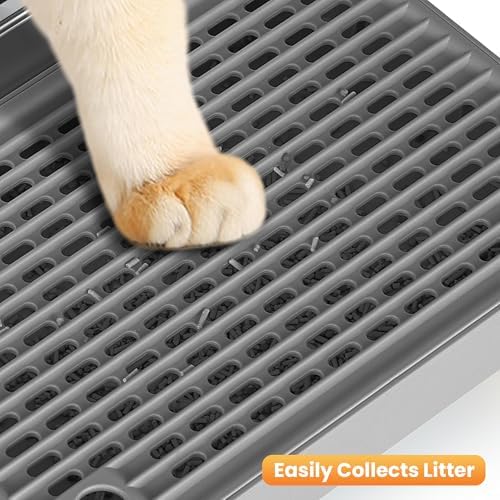 Litter Box Step, Litter Box Ramp/Catcher with Wooden Base, Anti-Tracking & Easy to Clean, Ideal for Small & Elderly Cats 11.8"x7.9"x3.6" (Dark Gray) - Image 5