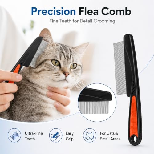 Double-Sided Pet Grooming Rake Set of 4, with Metal Comb Flea Comb Bath Brush for Long & Short Haired Pets to Effectively Remove Tangles, Knots and Mats - Image 5