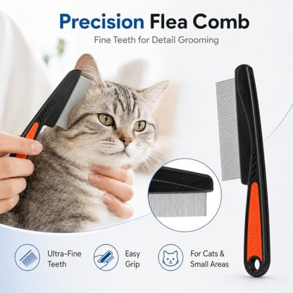 Double-Sided Pet Grooming Rake Set of 4, with Metal Comb Flea Comb Bath Brush for Long & Short Haired Pets to Effectively Remove Tangles, Knots and Mats - Image 5