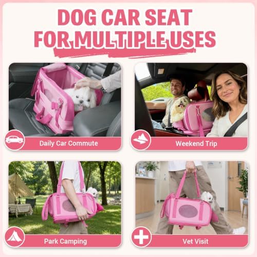 Center Console Dog Car Seat for Small Dogs & Cats Under 15 lbs, Pink - Image 7