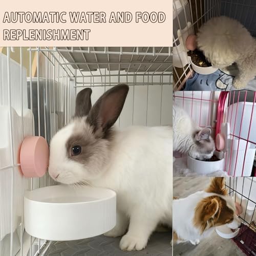 kathson Rabbit Feeder for Cage,Bunny Water Bottle,Pet Food Dispenser,Pink - Image 6