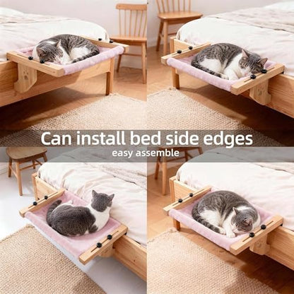 ESPETS Wooden Cat Window Bed for Large Cats, Pink Cat Window Perch Hammock - Image 6