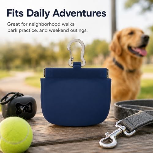 Silicone Dog Treat Pouch for Pet Training One-Hand Access One Cup Silicone Treat Bag with Pull Tab and Auto Closing Lid Treat Pouches for Leash(Color: Blue) - Image 5