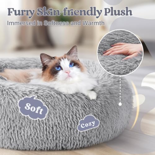 rabbitgoo Calming Cat Beds for Indoor Cats, 20 inches, Light Grey - Image 2