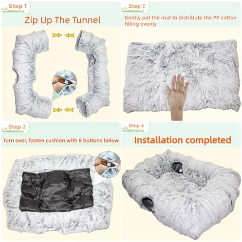 XxingSheep 4 Cave Shuttled XL Cat Tunnel Bed for Indoor Cats Peekaboo Toy Donut with Warm Mat, Azure Blue - Image 6