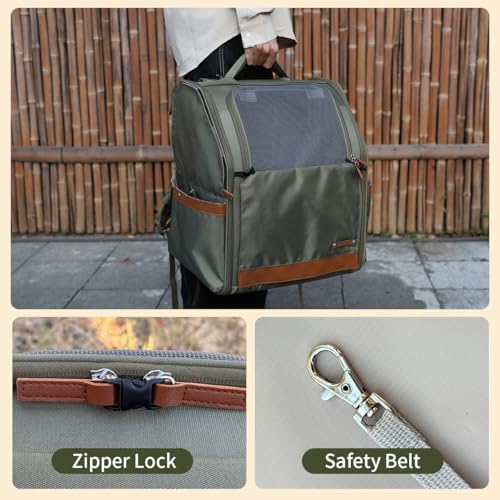 Large Cat Carrier Backpack, Shaded Small Dog Backpack with Breathable Mesh, Soft Side Safety Pet Backpack for Hiking, Travel, Outdoor, Green - Image 6