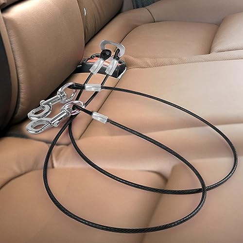 Dog Seat Belt Harness for Car,2pcs Dog Seatbelt of Coated Wire Leash Safety Restraint,No Chew Tether Cable Vehicle Dogs Accessories,Double Clips & Latch (2-in-1 Harness, 32 inch/80 CM) - Image 6