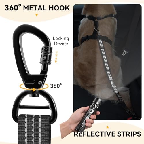 Pawaboo 1Pack Dog Car Seatbelt, 3-in-1 Dog Tether with Buckle & Hook Latch - Image 2