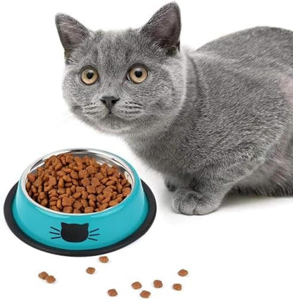 SUOXU Cat Bowls,Stainless Steel Cat Water Food Bowl,Puppy Feeding Bowl,Set of 3 Shallow Pet Bowl Rubber Base Non Slip Small Dogs Feeder Bowls - Image 2