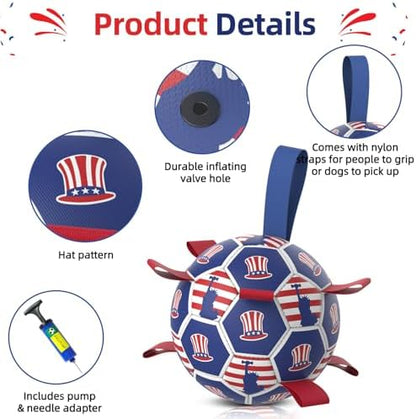 Diman Dog Balls, 6 Inch Dog Soccer Ball with Straps, Independence Day Gift - Image 7