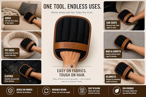 Pet Hair Removal Glove for Cats & Dogs, Upgraded Five-Finger Electrostatic Pet Hair Glove, Reusable Magic Brush Pet Hair Remover Tool for Laundry, Couch, Carpet, Car Seat - Image 3