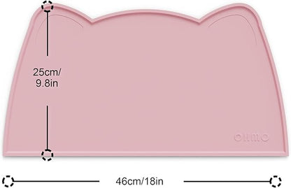 OHMO - Cat Food Mat, Silicone Pet Feeding Mat for Floor Non-Skid Waterproof Dog Water Bowl Tray, Easy to Clean Pet Placemat (Pink, 18 * 9.8'')