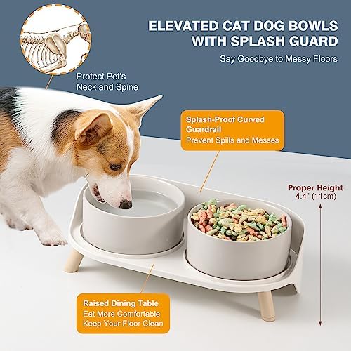 Elevated Ceramic Dog Bowl Set - Double Dog Feeding Bowls with Stand Splash Proof - Raised Dishes for Food and Water - Ideal for Small to Medium Dogs - 2 x 720 ml - 11.3 oz - Grey - Image 4