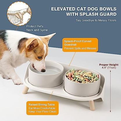 Elevated Ceramic Dog Bowl Set - Double Dog Feeding Bowls with Stand Splash Proof - Raised Dishes for Food and Water - Ideal for Small to Medium Dogs - 2 x 720 ml - 11.3 oz - Grey - Image 4