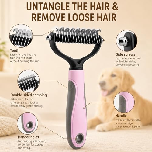2Pcs Pet Grooming Brush, Pet Knotter Dog Grooming, Deshedding Dog Brush Removes Tangles Knots and Loose Fur, Pets Knotting Comb, Pe t Pro Double Sided Shedding Brush (Blue+Pink) - Image 4