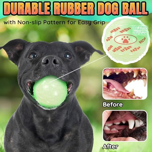 LECHONG 4-Pack 2.5” Glow in The Dark Squeaky Dog Balls, Durable Glowing Bouncy Rubber Fetch Toy Balls for Small Medium Puppy Dogs Nighttime Playing Indoors and Outdoors - Image 5
