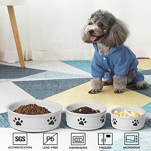 Sweejar Ceramic Dog Bowls with Paw Pattern, Dog Food Dish for Small Dogs, Porcelain Pet Bowl for Water 16 Fl Oz (White) - Image 2