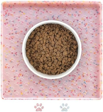 Ptlom Dog Food Mat Anti-Slip Dog Bowl Mats for Food and Water, Waterproof Pet Placemat Prevents Messy Spill to Floor, Silicone Puppy Feeding Tray for Small, Medium and Large Dogs Cats, Pink by PTLOM