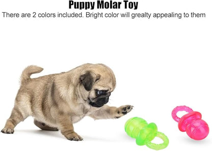Jiawu Dog Pacifier Chew Toy, 2Pcs Pet Puppy Molar Chewing Teeth Cleaning Toy with Built-in Sounder for Small Medium Dogs (Red+Green)