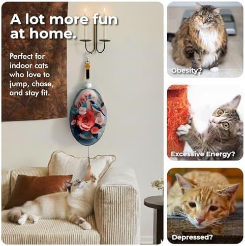 Interactive Cat Toys for Indoor Cats, Automatic Concealed Hide and Seek Hanging Feather Cat Toy, Rechargeable Motion-Activated Enrichment Toys for Bored Adult Cats (Bird & Flowers Pattern） - Image 6