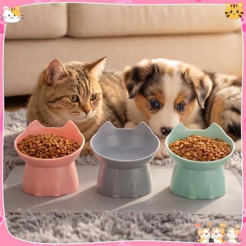 3 Pcs Elevated Cat Bowls 15°Raised Cat Food Bowl with Silicone Mat Pink - Image 4