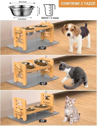 Vantic Elevated Dog Bowls with Mat, Adjustable Bowl Stand Small, Natural - Image 2