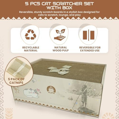 5 Pack Cat Scratching Boards | Reversible Cardboard Cat Scratcher with Catnip | Corrugated Cardboard cat Scratcher | Indoor Cat Scratch Pad | Durable Cat Scratcher Box | 16.34" L x 11.42" W x 5.51" H - Image 2