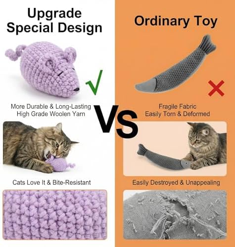 Catnip Toys Crochet Mouse, 6 Pcs Yarn Cat Nip Mice Safe Teeth Cleaning Chew Toy for Indoor Kittens Kitty, Adult Cats Interactive Catnip Cat Kicker Toys Anxiety Relief - Image 3