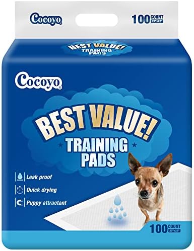 COCOYO Best Value Training Pads, 22" x 22", 100 Count, White & Blue Puppy Pads by COCOYO