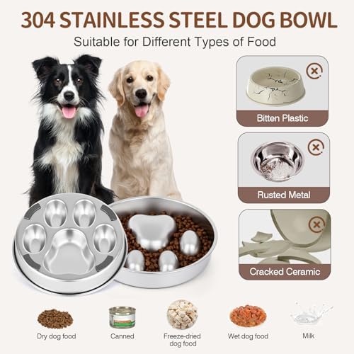 Slow Feeder Dog Bowl for Fast Eating Dogs Heavy Duty Stainless Steel 8.2" with Non-Slip Base, Raised Obstacle Slow Down Eating for Small Medium Large Dogs, Reduces Bloat & Indigestion, Dishwasher Safe - Image 4