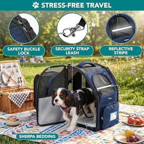 PetAmi Expandable Dog Backpack Carrier for Cats & Pets, Breathable Cat Carrier Backpack with Top Window & Multi-Entry, Ventilated Foldable Travel Carrier for Small Medium Pets up to 18 lbs, Navy - Image 4