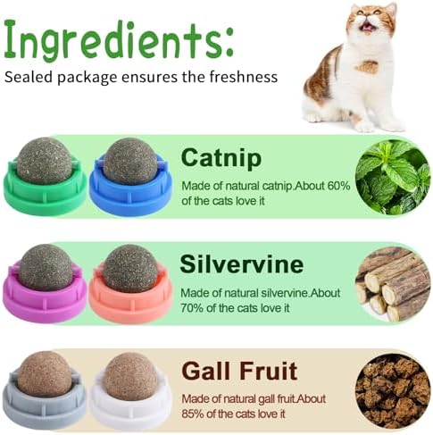 CCINEE 6PCS Catnip Balls for Cats Wall Catnip Toys Edible Cat Toys for Cat Lick Safe Healthy Kitten Chew Toys Teeth Cleaning Dental Cat Toys - Image 3