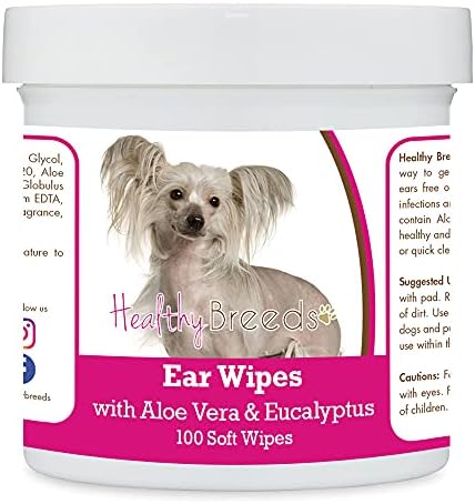 Healthy Breeds Chinese Crested Ear Cleaning Wipes with Aloe & Eucalyptus for Dogs 100 Count by HealthyBreeds