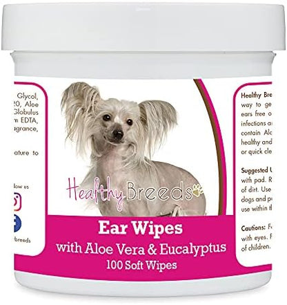Healthy Breeds Chinese Crested Ear Cleaning Wipes with Aloe & Eucalyptus for Dogs 100 Count by HealthyBreeds