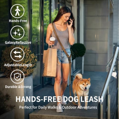 Hands Free Dog Leash by Kazazoo, Adjustable 6-9ft Waist & Crossbody Leash with Quick Off Buckle, Reflective Stitches for Walking, Jogging, Medium Large Dogs Brown - Image 4