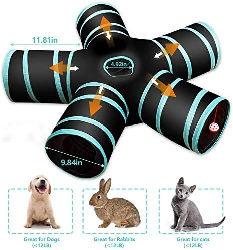 Cat Tunnel Toy 5 Way, Collapsible Cat Playhouse Pet Play Tunnel Tube with Storage Bag for Cats, Puppy, Rabbits, Ferret, Guinea Pig, Indoor and Outdoor Use - Image 2