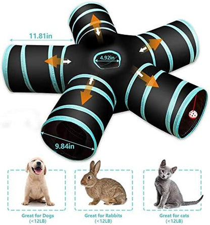 Cat Tunnel Toy 5 Way, Collapsible Cat Playhouse Pet Play Tunnel Tube with Storage Bag for Cats, Puppy, Rabbits, Ferret, Guinea Pig, Indoor and Outdoor Use - Image 2