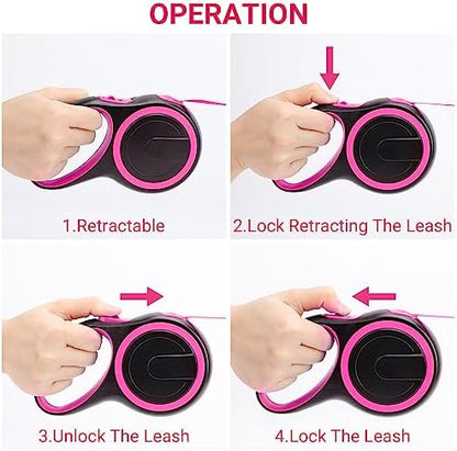 Segarty Pink Retractable Dog Leash, 16ft Heavy Duty Walking Dog Leash for Medium Small Dogs up to 44lb, Anti-Slip Handle 360°Tangle-Free Nylon Tape, One-Handed One Button Lock and Release - Image 5