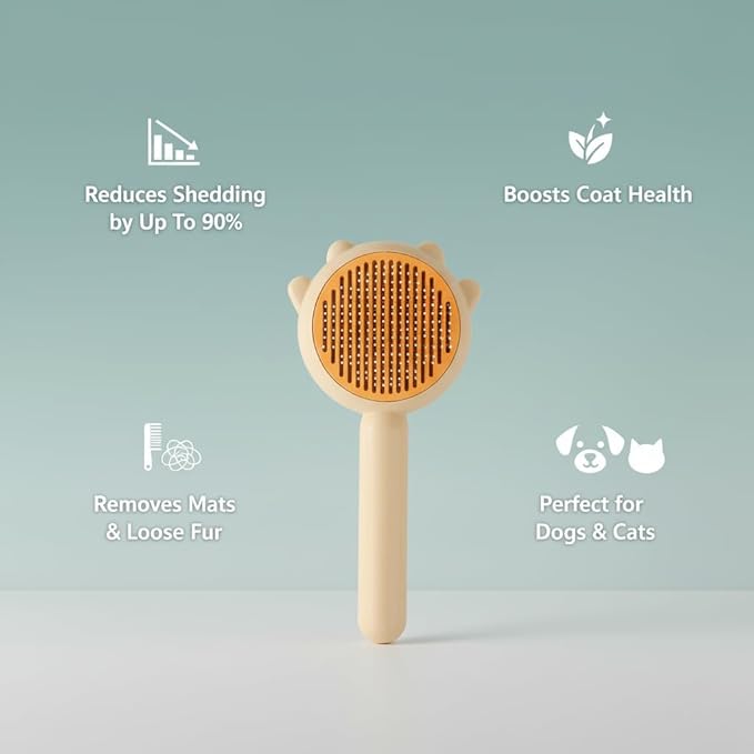 Professional Pet Grooming Brush, Ergonomic Handle Cat Comb with Stainless Steel Needles (Light Yellow)