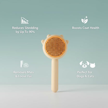 Professional Pet Grooming Brush, Ergonomic Handle Cat Comb with Stainless Steel Needles (Light Yellow)