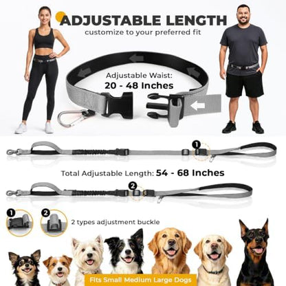 PETCARE 4 in 1 Hands Free Dog Leash with Car Seatbelt Buckle, Shock Absorbing Bungee Dog Waist Leash Belt for Running Walking Hiking, Dual Handles & Reflective, Adjustable for Small Medium Large Dogs - Image 6
